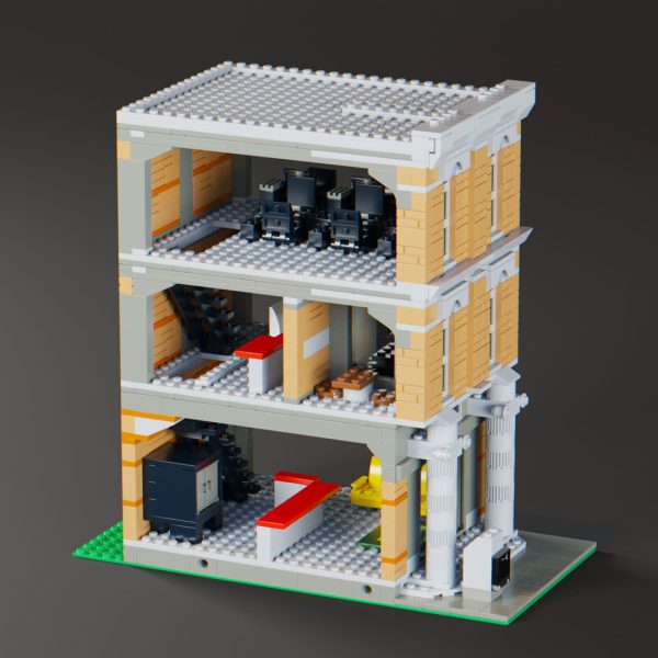 side view custom lego brick bank modular building