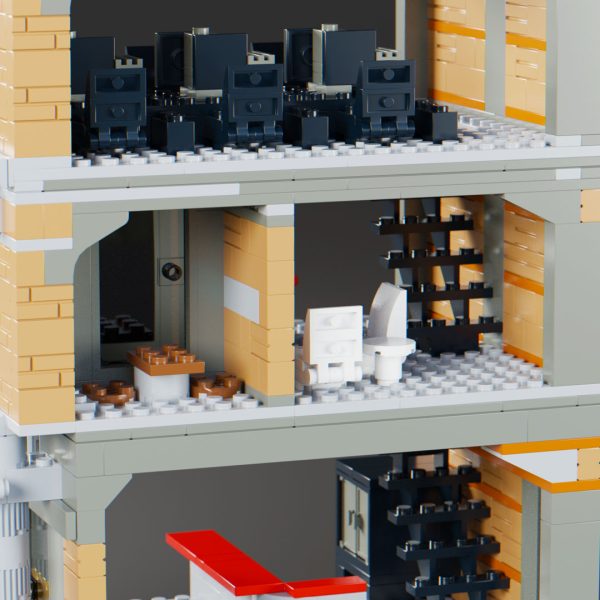 second floor of custom lego brick bank modular building